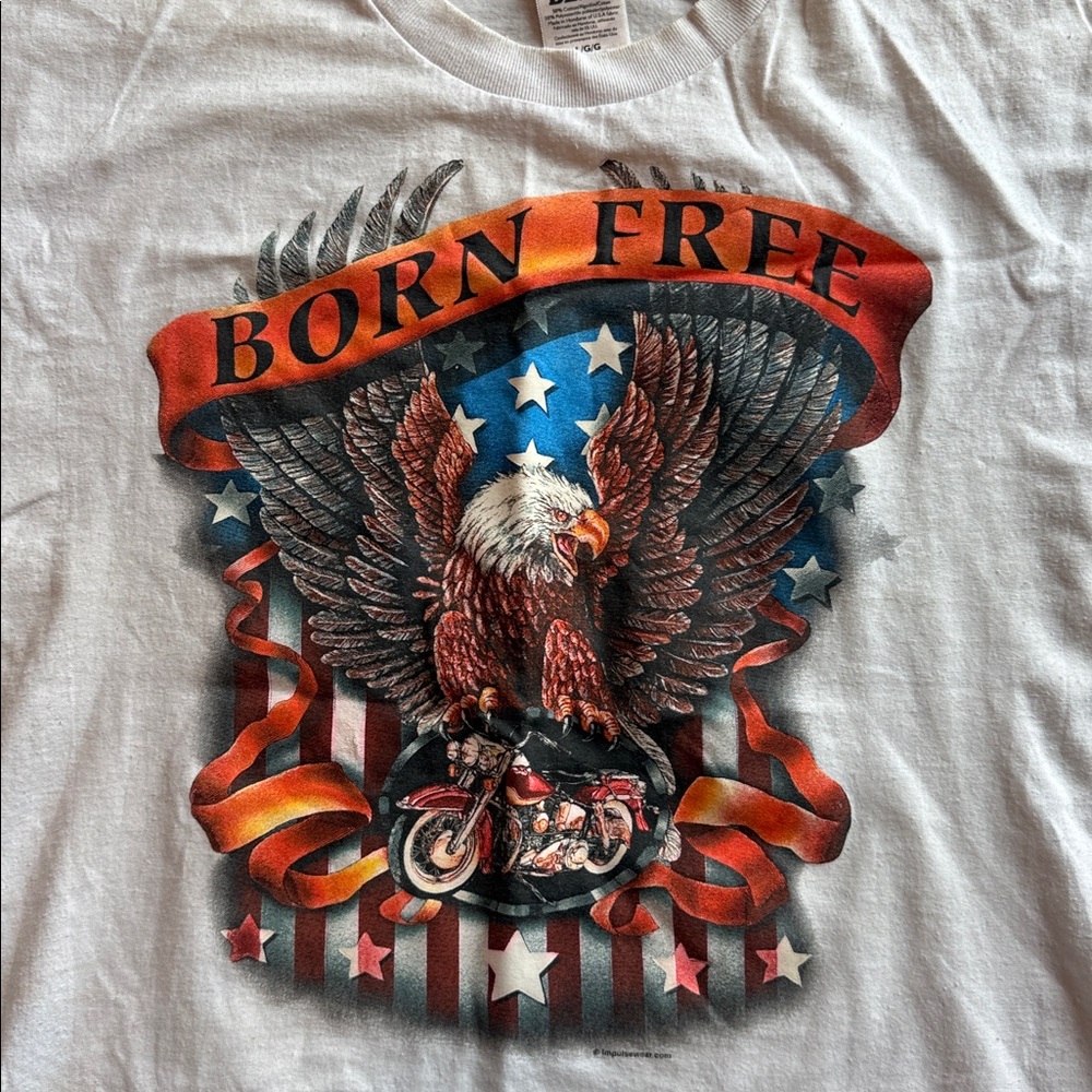 White 'Born Free' Eagle Graphic T-Shirt Men’s LG - Picture 2 of 8